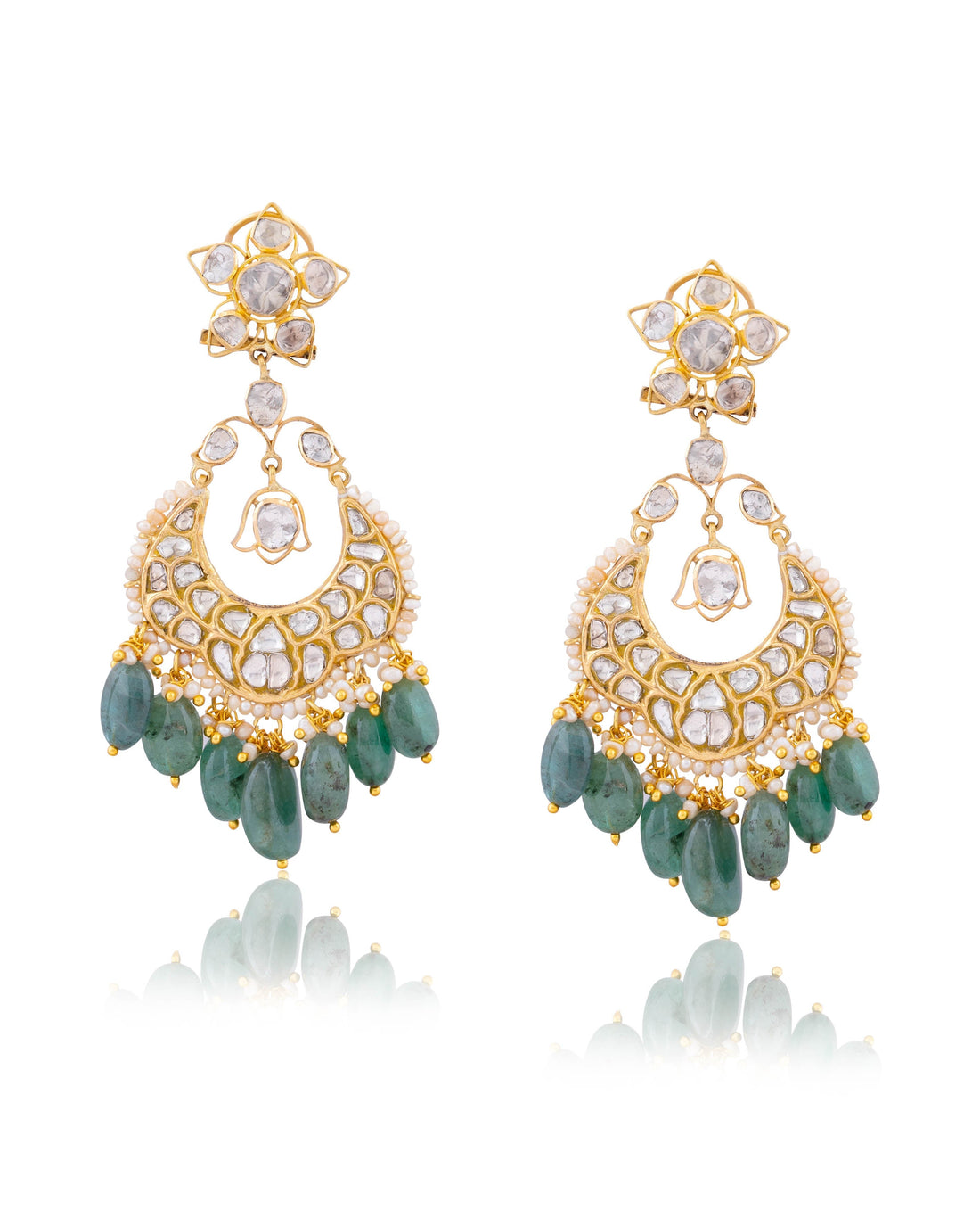 Sanaya Long Necklace And Aadhya Chandbalis Polki And Diamond Set