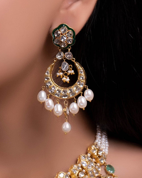 Mrunali Necklace And Aadhira Chandbalis Polki Set
