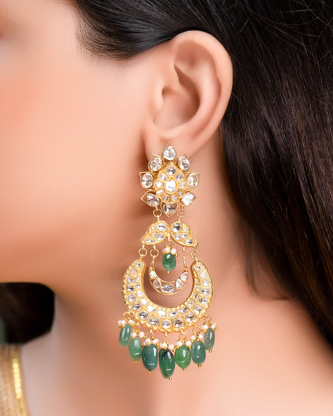 Somna Necklace And Diya Chandbalis Polki Set