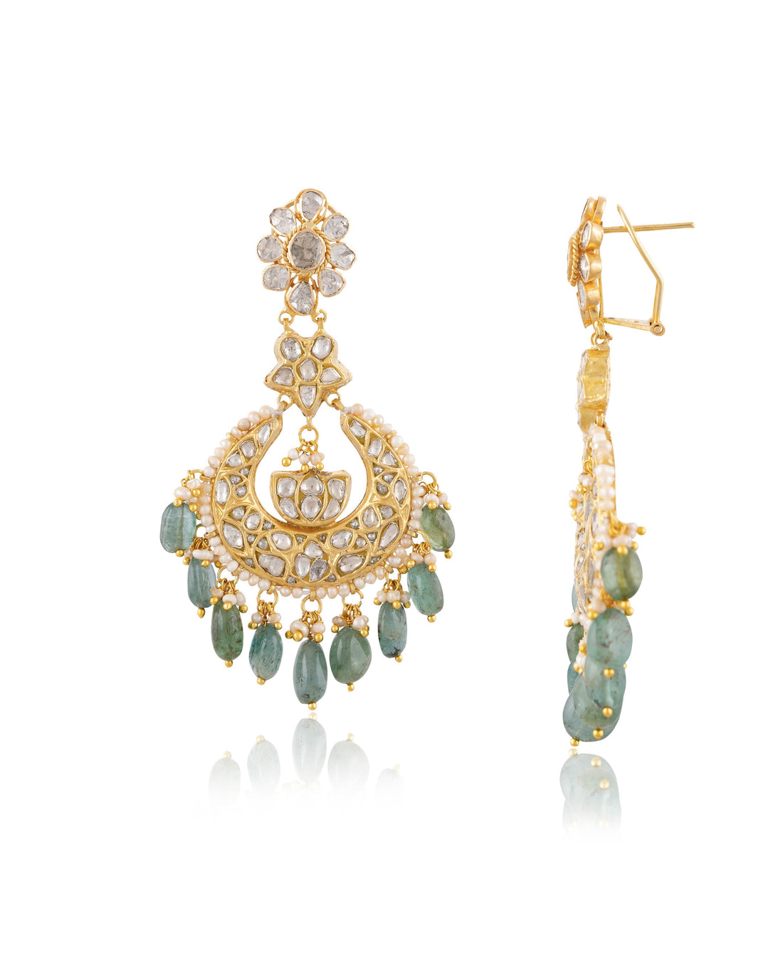 Madhuri Necklace And Aishwarya Chandbalis Polki Set