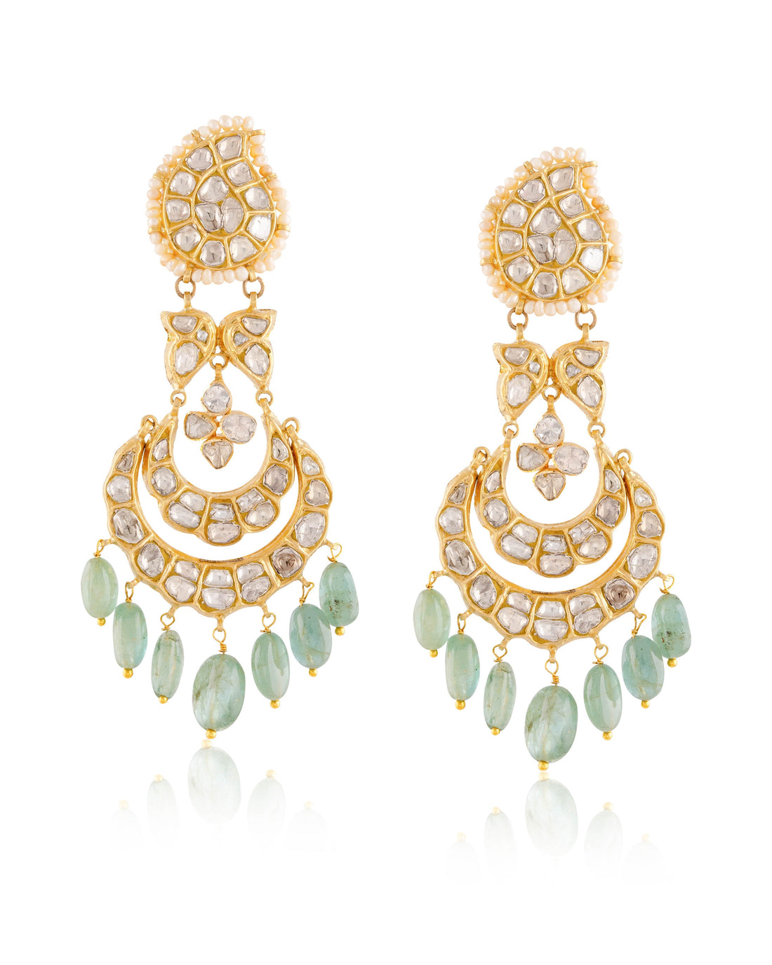 Charvi Long Necklace And Shubhi Chandbalis Polki And Diamond Set