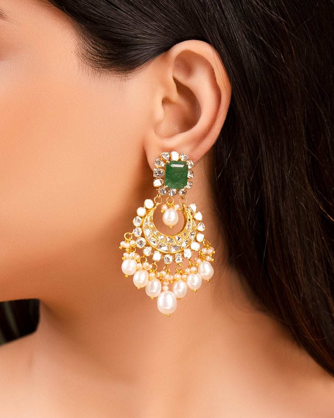 Mitra Necklace And Maitri Chandbalis Polki Set