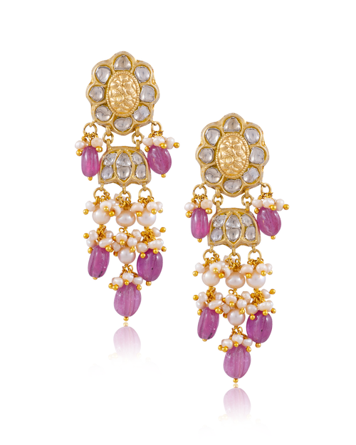 Shantae Necklace And Krutika Long Earrings Polki Set