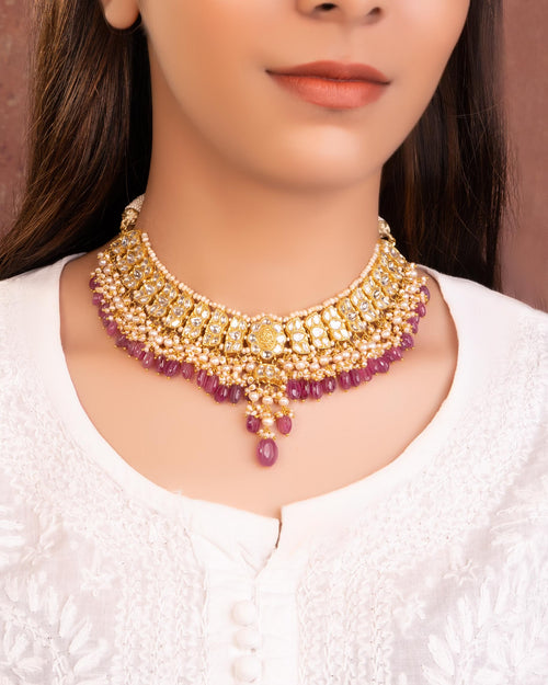 Shantae Necklace And Krutika Long Earrings Polki Set