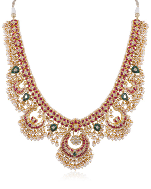 Yashika Long Necklace And Roohi Chandbalis Polki Set