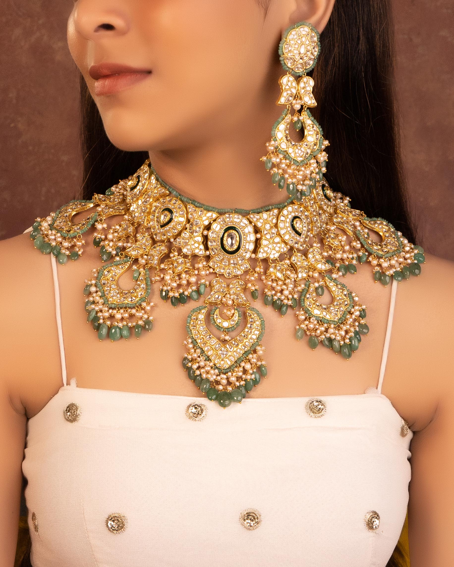 Srushti Necklace And Diksha Chandbalis Polki Set