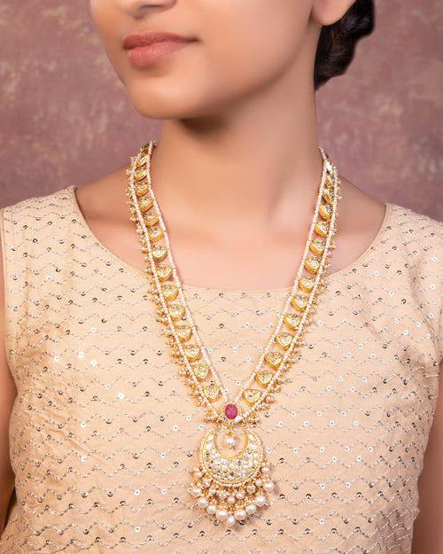 Rasika Long Necklace And Carol Tops Polki Set