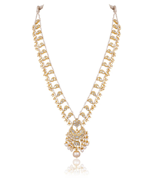 Bhavika Long Necklace And Nasya Tops Polki Set