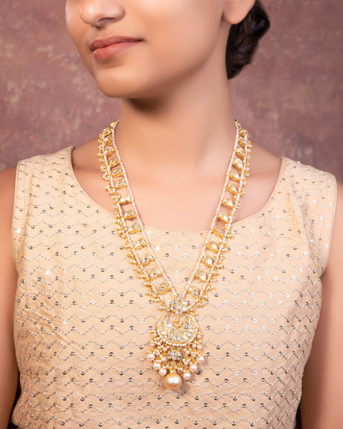Bhavika Long Necklace And Nasya Tops Polki Set