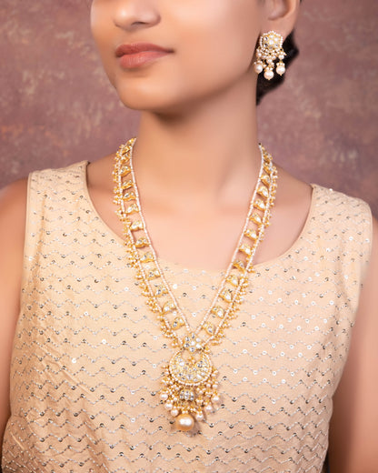 Bhavika Long Necklace And Nasya Tops Polki Set