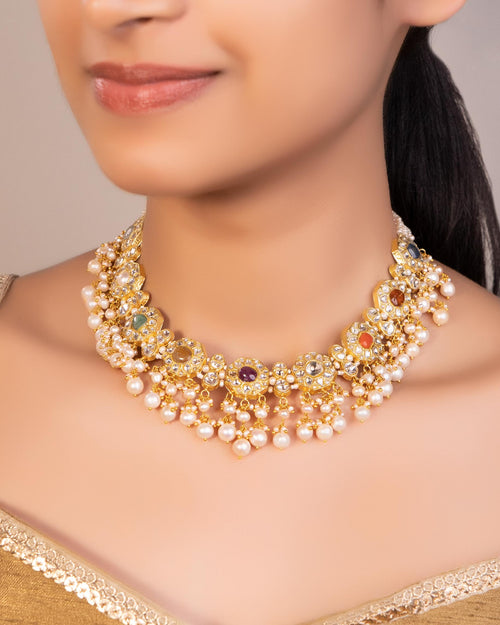 Nusrat Necklace And Earlina Tops Polki Sets