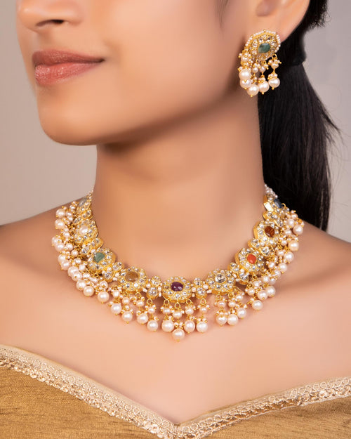 Nusrat Necklace And Earlina Tops Polki Sets