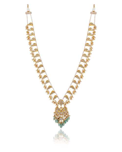 Vishruti Long Necklace And Krunali Tops Polki Set