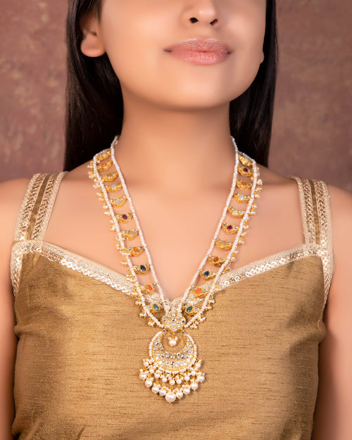 Navya Long Necklace And Vani Tops Polki Set