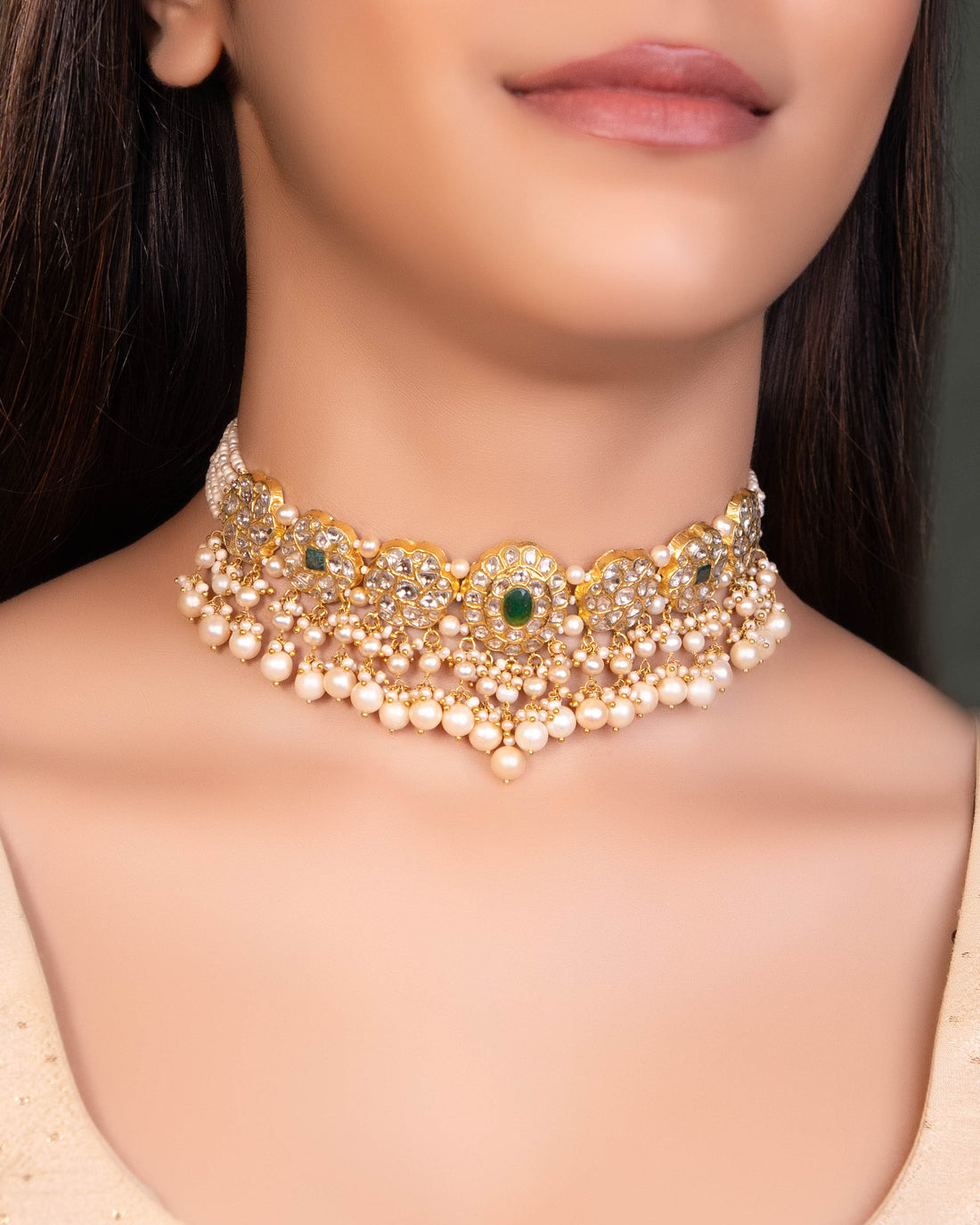 Ridhika Choker And Vrija Tops Polki Set