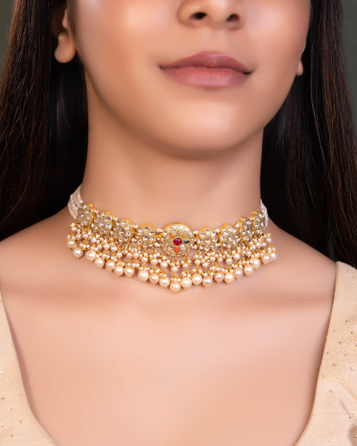Brishta Choker And Shagun Tops Polki Set