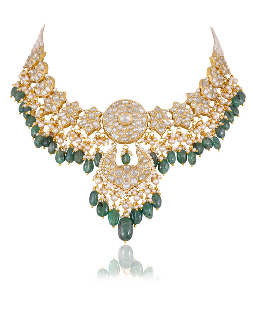Aneeksha Necklace And Dikshita Chandbalis Polki Set