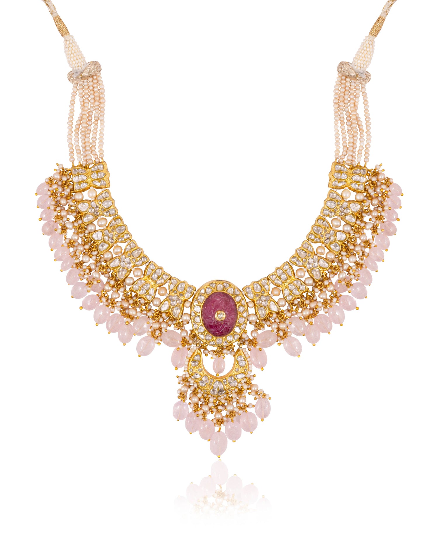 Suman Necklace And Bhavya Chandbalis Polki Set