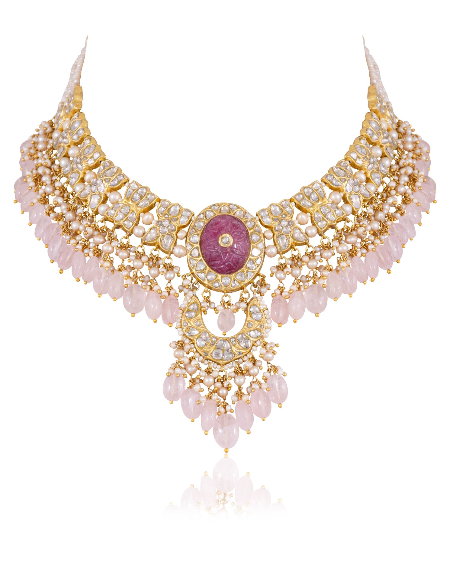 Suman Necklace And Bhavya Chandbalis Polki Set