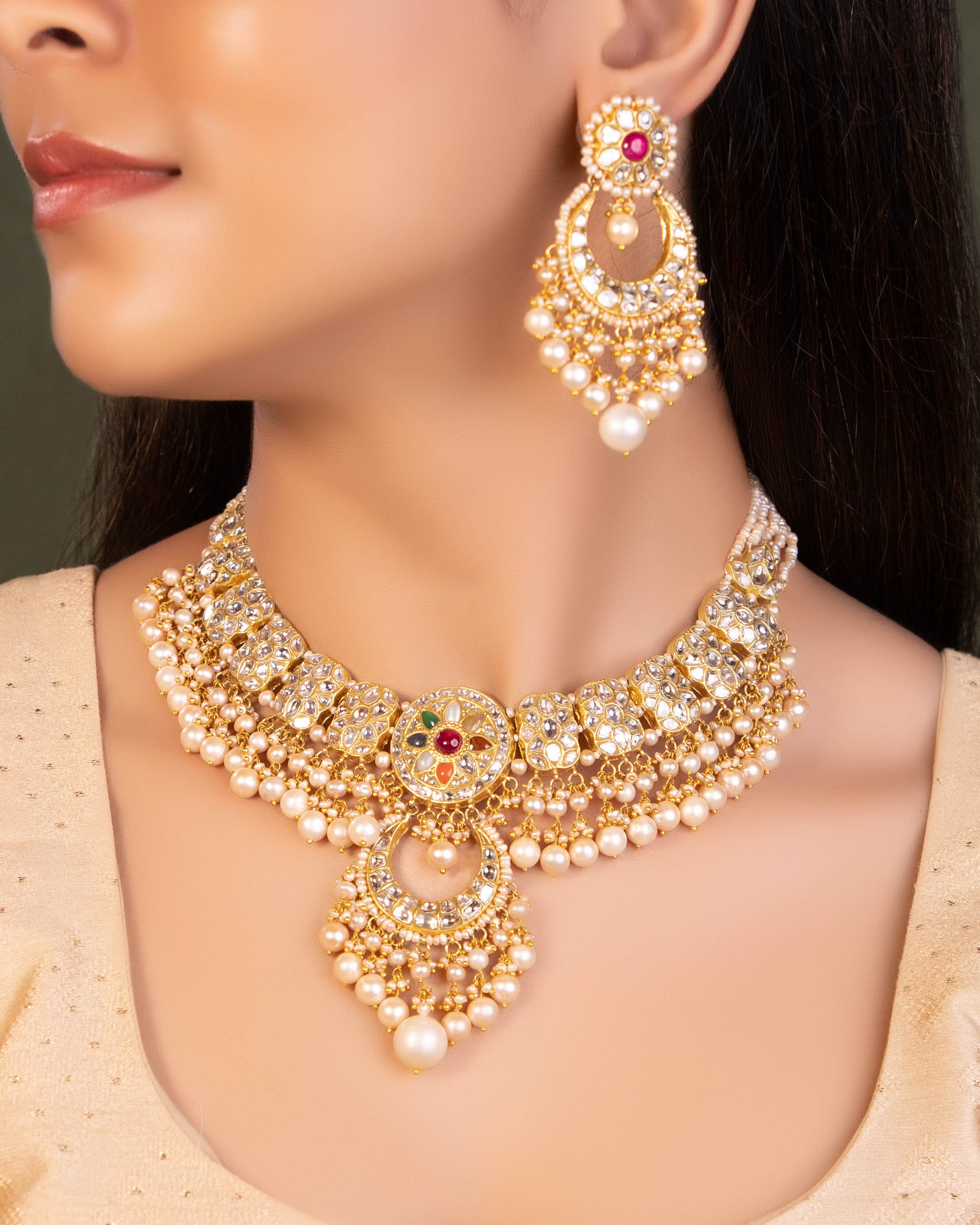 Vrutika Necklace And Krisha Chandbalis Polki Set