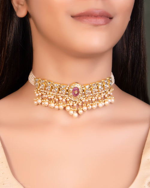 Dhanisha Choker And Nida Tops Polki Set
