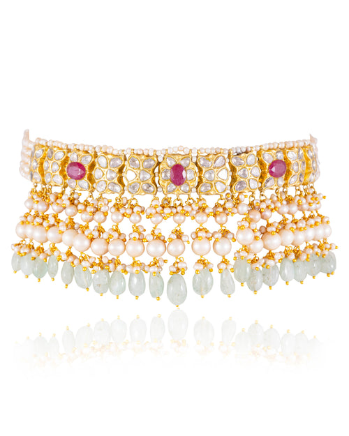 Vrsuhti Choker And Gunjan Tops Polki Set