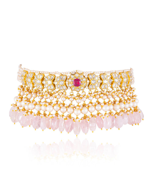 Rukshana Choker And Daziza Long Earrings Polki Set