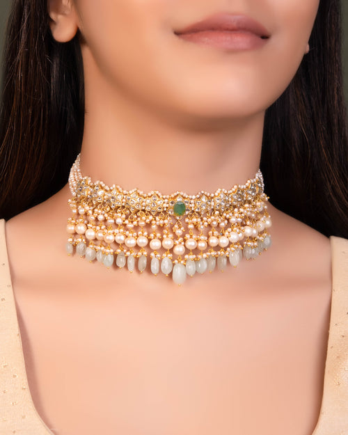 Sashika Choker And Devangi Tops Polki Set