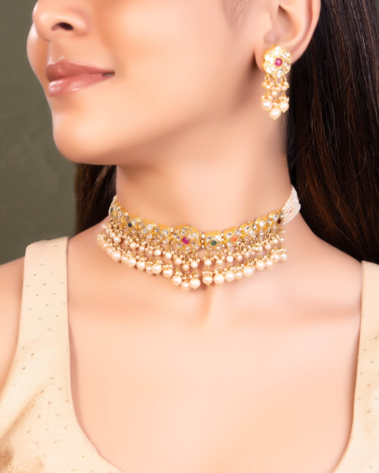 Khadija Choker And Aakriti Tops Polki Set - Main Image