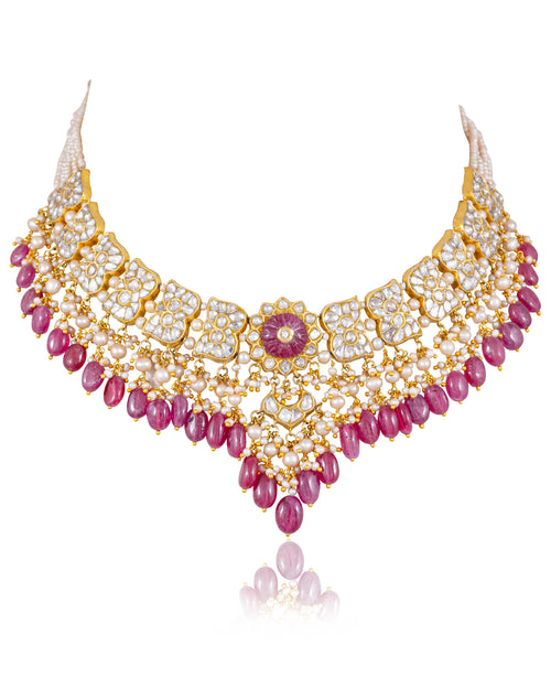 Shivakshi Necklace And Aamira Tops Polki Set