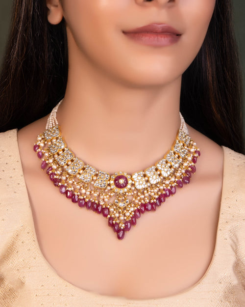 Shivakshi Necklace And Aamira Tops Polki Set