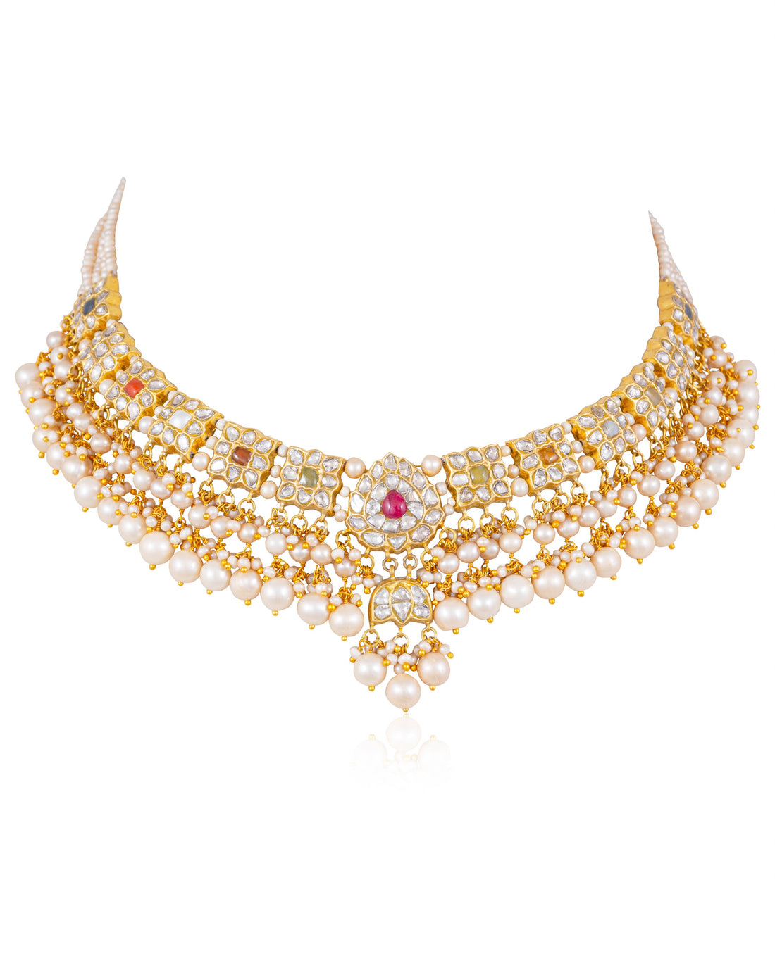 Manvika Necklace And Neeliya Tops Polki Set