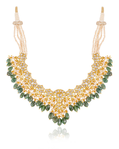 Riya Necklace And Tisha Tops Polki Set