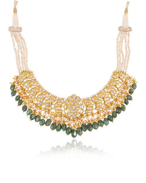 Unnati Necklace And Riddhi Tops Polki Set