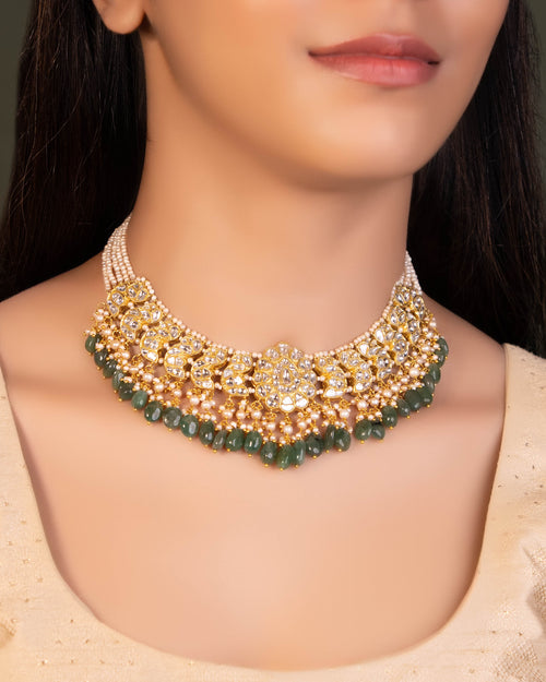 Unnati Necklace And Riddhi Tops Polki Set