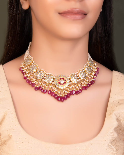 Shabana Necklace And Radha Tops Polki Set