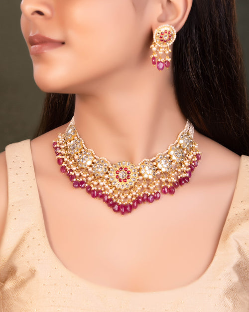 Shabana Necklace And Radha Tops Polki Set
