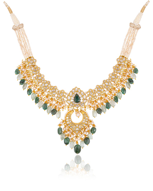 Avani Necklace And Krishnavi Chandbalis Polki Set
