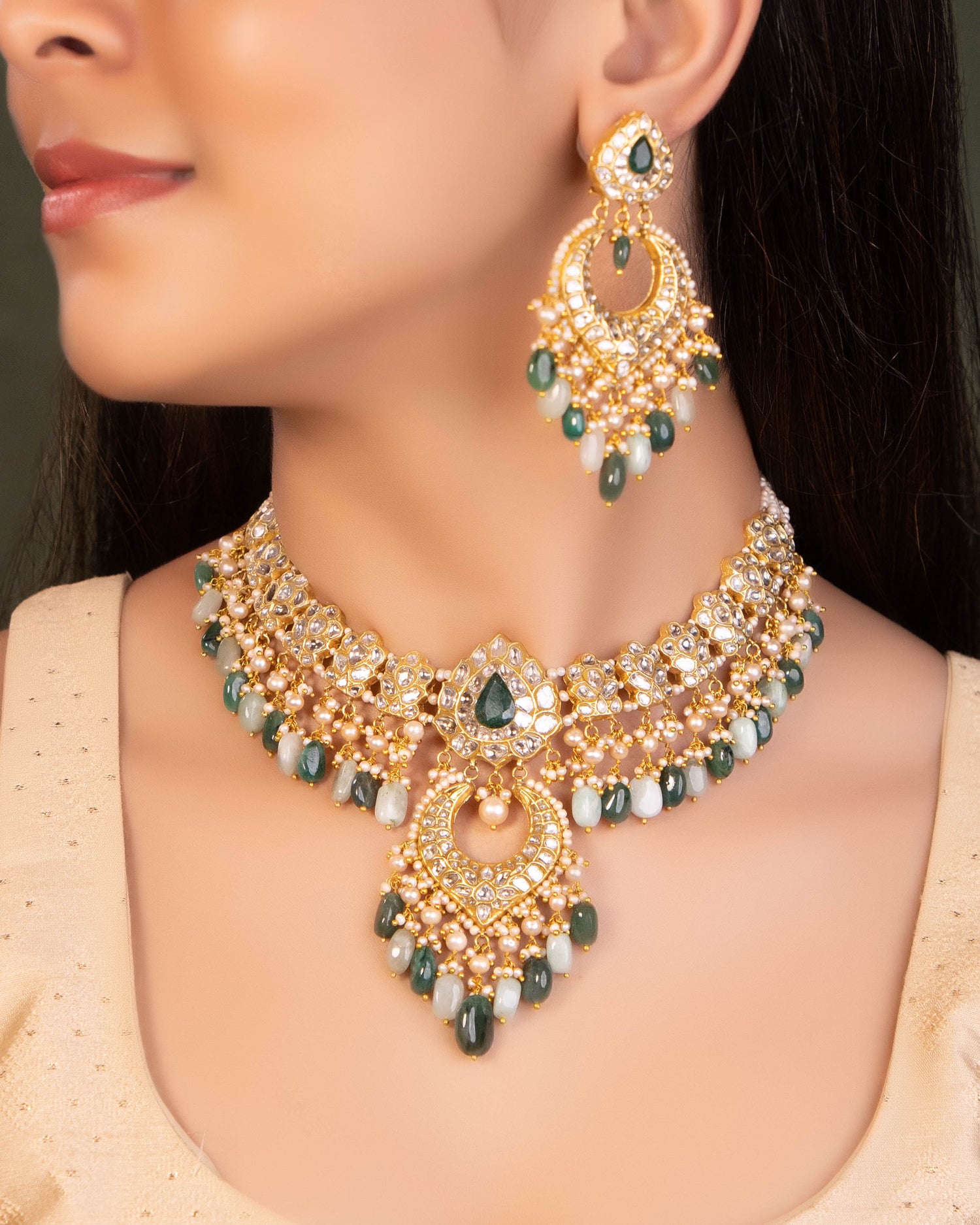 Polki Set Tyaani Jewellery Avani Necklace And Krishnavi Chandbalis