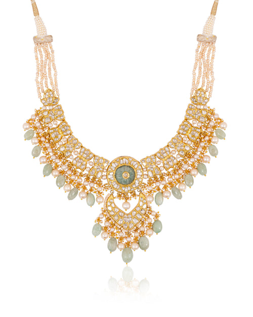 Laxshi Necklace And Kashish Chandbalis Polki Set