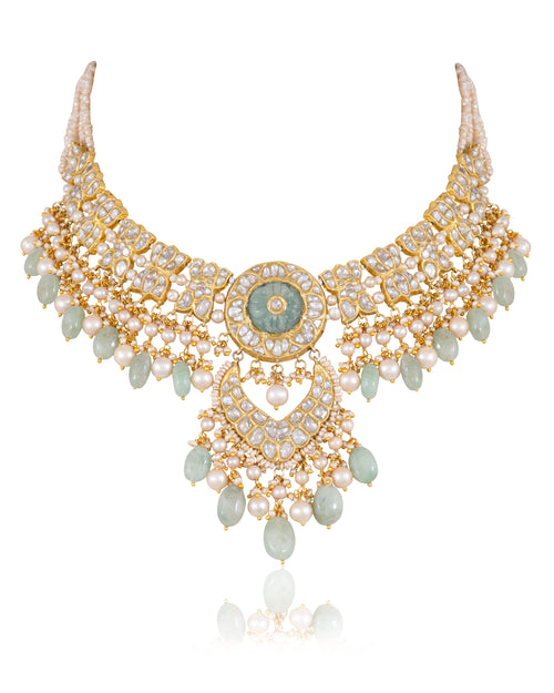 Laxshi Necklace And Kashish Chandbalis Polki Set