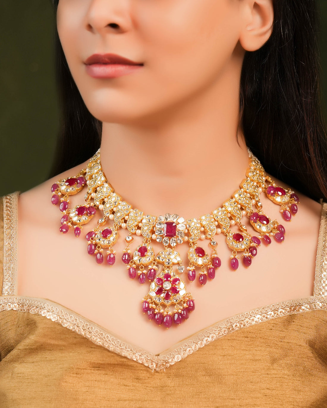 Laxshi Necklace And Lakshita Chandbalis Polki Set