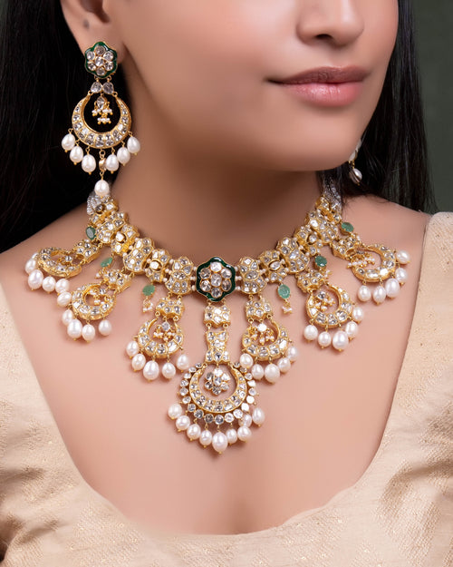Mrunali Necklace And Aadhira Chandbalis Polki Set