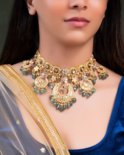 Madhuri Necklace And Aishwarya Chandbalis Polki Set