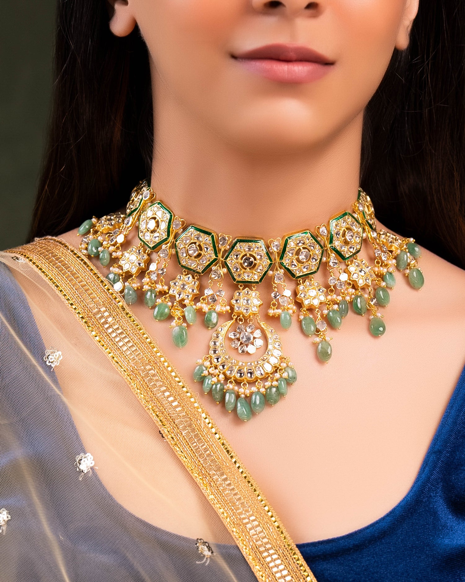 Menal Necklace And Sargun Chandbalis Polki Set