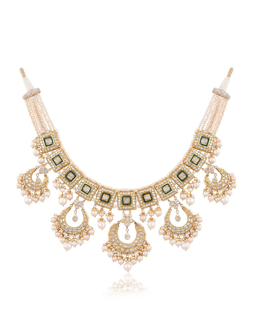 Samara Necklace And Parisha Chandbalis Polki Set