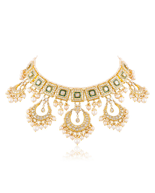 Samara Necklace And Parisha Chandbalis Polki Set