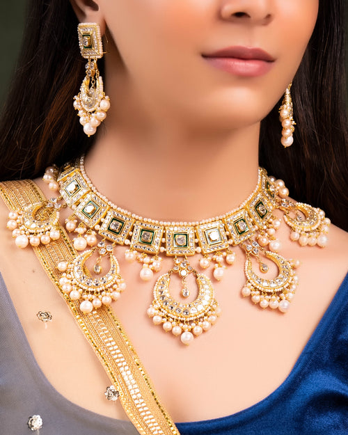 Samara Necklace And Parisha Chandbalis Polki Set