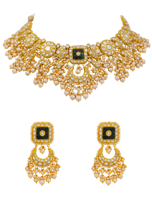 Vatsala Necklace and Ashita Chandbalis Polki Set