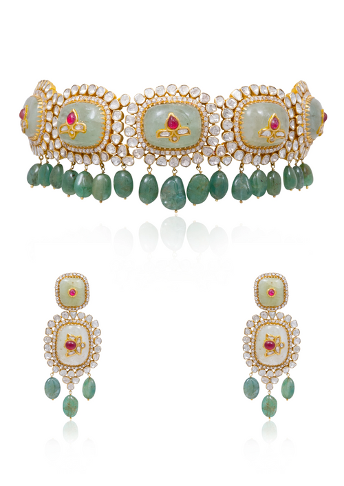Naysa Choker and Aditi Long Earrings Polki Set